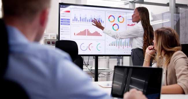 Business team reviewing financial charts and reports.